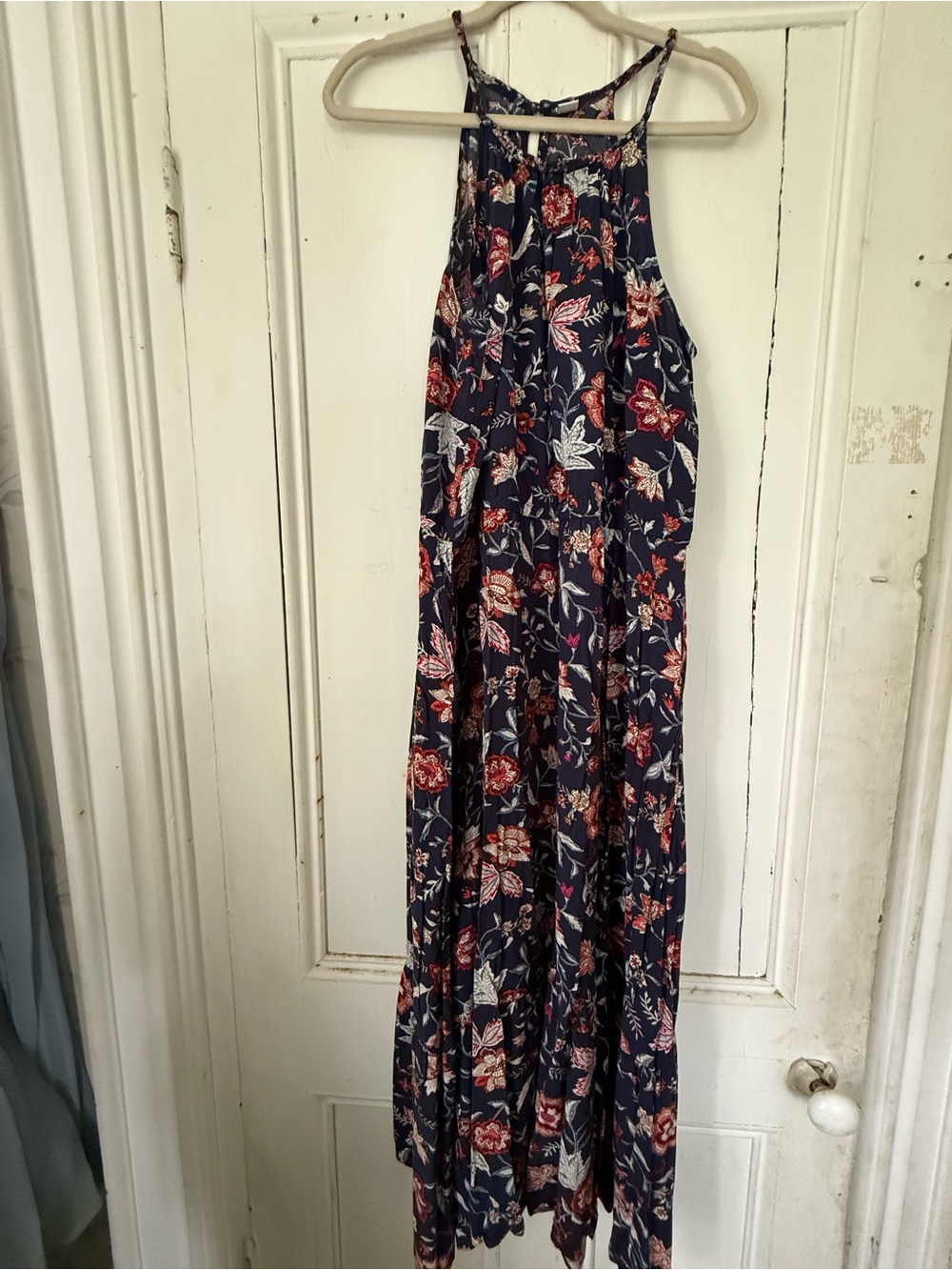 Old Navy Navy Floral Maxi Dress with Red and Pink Flowers